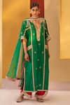 Buy_Priyanka Singh_Green Silk Organza Embroidered Zardosi Phiran Kurta Curve Pant Set  _at_Aza_Fashions