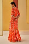 Shop_Priyanka Singh_Orange Crepe Organza Printed Floral Round Kurta Gharara Set  _at_Aza_Fashions