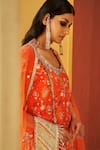 Priyanka Singh_Orange Crepe Organza Printed Floral Round Kurta Gharara Set  _Online_at_Aza_Fashions