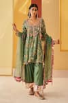 Buy_Priyanka Singh_Green Silk Organza Printed Floral Round Kurta Salwar Set  _at_Aza_Fashions