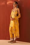 Buy_Priyanka Singh_Yellow Silk Organza Printed Floral Mughal Embroidered Kurta Set  _at_Aza_Fashions