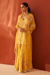 Buy_Priyanka Singh_Yellow Silk Organza Printed Zardozi Embroidered Kurta Gharara Set _at_Aza_Fashions