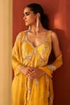 Priyanka Singh_Yellow Silk Organza Printed Zardozi Embroidered Kurta Gharara Set _Online_at_Aza_Fashions