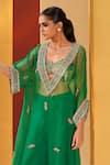 Priyanka Singh_Green Organza Embroidery Zardozi Plunge V Neckline Pheran Pant Set  _Online_at_Aza_Fashions