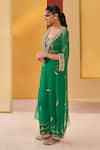 Buy_Priyanka Singh_Green Organza Embroidery Zardozi Plunge V Neckline Pheran Pant Set  _Online_at_Aza_Fashions