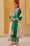 Buy_Priyanka Singh_Green Silk Organza Embroidery Zardozi Round A-line Kurta Set  _at_Aza_Fashions