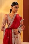 Priyanka Singh_Red Tissue Embroidery Zardozi Round Kurta Set _Online_at_Aza_Fashions