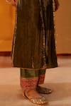 Priyanka Singh_Green Kurta Velvet Embroidery Zardozi Round Set  _Online_at_Aza_Fashions