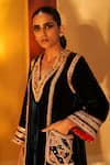 Buy_Priyanka Singh_Green Velvet Embroidery Zardozi Plunge V Neckline Kurta And Salwar Set _Online_at_Aza_Fashions