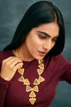 Buy_ITRANA_Gold Plated Bead Geometric Carved Necklace _at_Aza_Fashions