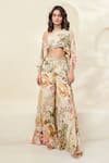 Buy_Basanti - Kapde Aur Koffee_Ivory Chinon Print Floral Bloom Asymmetric Neck Top With Trouser _at_Aza_Fashions