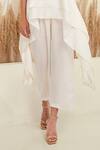 Basanti - Kapde Aur Koffee_Ivory Cotton, Silk Pearls Square Neck Cascading Hem Top And Trouser Set_Online_at_Aza_Fashions
