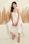 Shop_Basanti - Kapde Aur Koffee_Ivory Cotton, Silk Pearls Square Neck Cascading Hem Top And Trouser Set_Online_at_Aza_Fashions