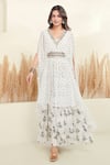 Buy_Basanti - Kapde Aur Koffee_White Georgette Printed Floral V Neck Dress _at_Aza_Fashions