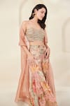 Shop_Basanti - Kapde Aur Koffee_Peach Sharara Chinon Printed Shell Cape Open Embroidered Set _Online_at_Aza_Fashions