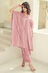 Basanti Kapde aur Koffee_Pink Cotton Silk Print Aztec Lapel Collar Tunic With Trouser _Online_at_Aza_Fashions