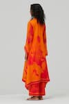 Shop_Sureena Chowdhri_Orange Cotton Satin Printed Abstract V Neck Kurta And Pant Set _at_Aza_Fashions
