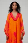 Sureena Chowdhri_Orange Cotton Satin Printed Abstract V Neck Kurta And Pant Set _Online_at_Aza_Fashions