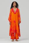 Buy_Sureena Chowdhri_Orange Cotton Satin Printed Abstract V Neck Kurta And Pant Set _Online_at_Aza_Fashions