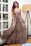 Buy_Shahmeen Husain_Multi Color Silk Printed Floral Straight Peplum Top And Micro Pleated Skirt Set _at_Aza_Fashions