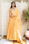 Buy_Shahmeen Husain_Yellow Hand Woven Maheshwari And Soft Printed Anarkali With Dupatta _at_Aza_Fashions