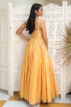 Shop_Shahmeen Husain_Yellow Hand Woven Maheshwari And Soft Printed Anarkali With Dupatta _at_Aza_Fashions