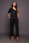 Buy_Deepika Arora_Black Ponte Roma Embroidered Sequin Work One Shoulder Bodysuit And Pant Set _at_Aza_Fashions