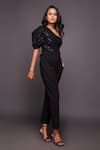 Buy_Deepika Arora_Black Ponte Roma Embroidered Sequin Work One Shoulder Bodysuit And Pant Set _Online_at_Aza_Fashions