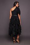 Deepika Arora_Black Ponte Roma Embroidered Sequin Work One Bodysuit And Ruffle Skirt Set _Online_at_Aza_Fashions