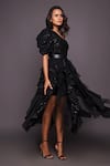 Buy_Deepika Arora_Black Ponte Roma Embroidered Sequin Work One Bodysuit And Ruffle Skirt Set _Online_at_Aza_Fashions