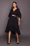 Buy_Deepika Arora_Black 100% Cotton Plain V Neck Puff Sleeve Top And Skirt Set _at_Aza_Fashions