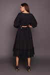 Buy_Deepika Arora_Black 100% Cotton Plain V Neck Puff Sleeve Top And Skirt Set _Online_at_Aza_Fashions