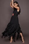 Buy_Deepika Arora_Black Cotton Round Neck Solid Ruffle Shift Dress With Belt_Online_at_Aza_Fashions