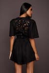 Buy_Deepika Arora_Black 100% Cotton Applique Embroidered Floral V Neck Playsuit _Online_at_Aza_Fashions