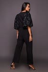 Shop_Deepika Arora_Black Ponte Roma Embroidered Sequins V Neck Sleeve Jumpsuit _at_Aza_Fashions