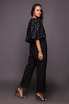 Deepika Arora_Black Ponte Roma Embroidered Sequins V Neck Sleeve Jumpsuit _Online_at_Aza_Fashions