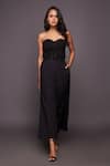 Buy_Deepika Arora_Black Ponte Roma Embroidered Sequins Solid Corset Top And Pant Set _at_Aza_Fashions