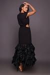 Shop_Deepika Arora_Black Ponte Roma Embroidered Sequins V Neck Ruffle Dress _at_Aza_Fashions