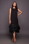 Buy_Deepika Arora_Black Ponte Roma Embroidered Sequins Round Ruffle Shift Dress _at_Aza_Fashions