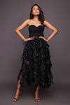 Buy_Deepika Arora_Black Ponte Roma Embroidered Sequins Sweetheart Corset Top And Ruffle Skirt Set _at_Aza_Fashions