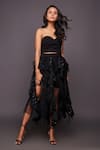 Deepika Arora_Black Ponte Roma Embroidered Sequins Sweetheart Corset Top And Ruffle Skirt Set _Online_at_Aza_Fashions