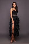 Buy_Deepika Arora_Black Ponte Roma Embroidered Sequins Sweetheart Corset Top And Ruffle Skirt Set _Online_at_Aza_Fashions