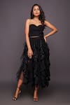 Shop_Deepika Arora_Black Ponte Roma Embroidered Sequins Sweetheart Corset Top And Ruffle Skirt Set _Online_at_Aza_Fashions