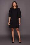 Buy_Deepika Arora_Black Georgette, Poplin Cut Work Round Neck Sleeve Shirt Dress _at_Aza_Fashions