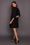 Shop_Deepika Arora_Black Georgette, Poplin Cut Work Round Neck Sleeve Shirt Dress _at_Aza_Fashions