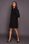 Deepika Arora_Black Georgette, Poplin Cut Work Round Neck Sleeve Shirt Dress _Online_at_Aza_Fashions