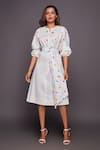 Buy_Deepika Arora_White 100% Cotton Round Balloon Sleeve Dress With Belt _at_Aza_Fashions