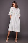 Shop_Deepika Arora_White 100% Cotton Round Balloon Sleeve Dress With Belt _Online_at_Aza_Fashions