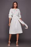 Deepika Arora_White 100% Cotton Round Balloon Sleeve Dress With Belt _at_Aza_Fashions