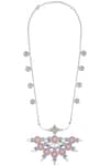 Shop_Tribe Amrapali_Silver Plated Enamel Coin Flower Necklace _at_Aza_Fashions